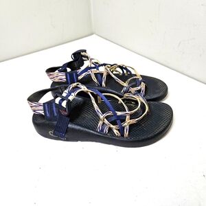 Chaco Zx 3 Triple Strap Sandals Toe Loop Blue Red Zigzag Straps Women's 8
